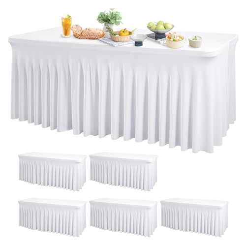 6 Pack White Spandex Fitted Tablecloths for 6ft Rectangle Tables - Wrinkle-Free Party & Event Cover (Variation: 6FT-6 Pack / White)