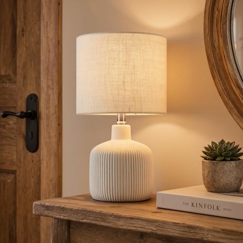 Ceramic Table Lamp Off-White 17.75" Rustic Farmhouse Decor - KAWOTI
