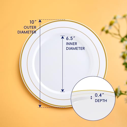 Gold 10 Inch Heavy Duty Disposable Plastic Plates 200 Pack - Elegant Party Tableware