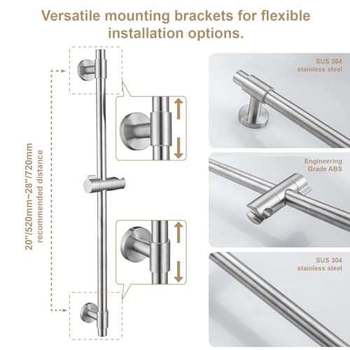 YSNOL Brushed Nickel Adjustable Shower Slide Bar with 5-Function Handheld Shower Head