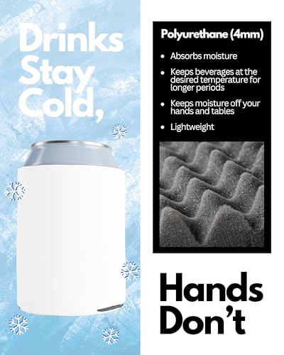 White Can Cooler Sleeves Bulk Pack - 100 Customizable Insulated Foam Drink Holders for 12oz & 16oz Cans - PartyPrints Variation