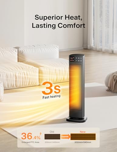 PELONIS Black Tower Oscillating Ceramic Space Heater 1500W with Remote & Timer