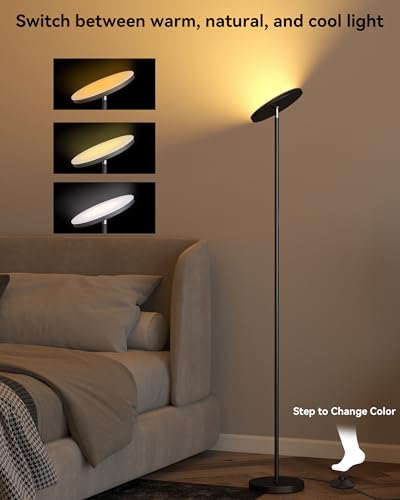 JOOFO Black LED Floor Lamp with Remote, Dimmable Upward Lighting for Living Room