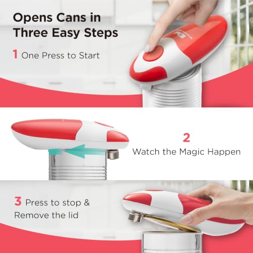 Electric Can Opener Battery Operated - Effortless One-Touch Kitchen Tool, Red