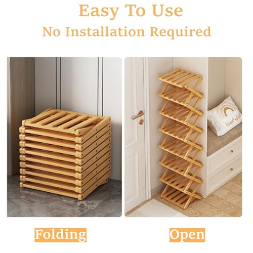 Wood 5-Tier Foldable Shoe Rack - Tall Narrow Organizer for Entryway, Closet, Bedroom
