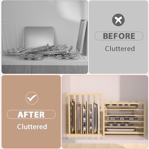 6 Tier Wooden Cabinet Tray Dividers - Adjustable Storage Organizer