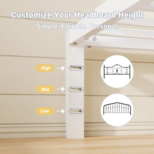 Allewie White Metal Full Bed Frame 14 Inch Tall with Rounded Corners & Storage