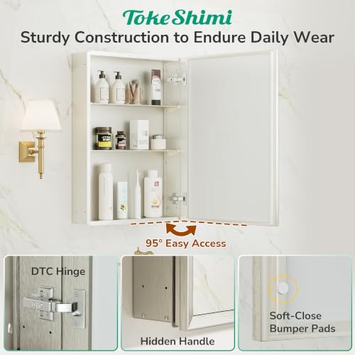 Bathroom Medicine Cabinet 14x18 with Mirror, Beveled Aluminum Frame, Adjustable Shelves - Brushed Nickel - Variation of Brushed Nickel / 14x18 in