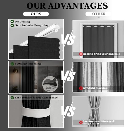 Black Accordion Door Curtain - 43W x 78L, Blackout Room Divider with Adhesive Track - Variation of THIS listing
