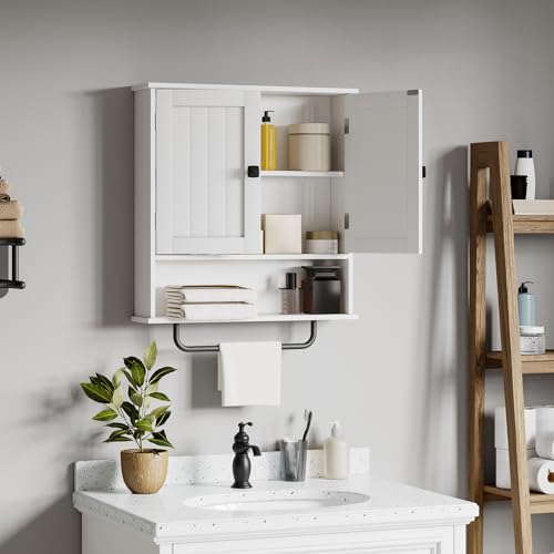 RRX Wall-Mounted Bathroom Cabinet with Towel Bar - White