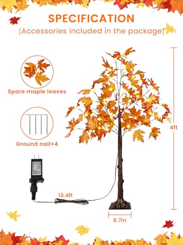Maple Tree Lights 2 Pack 4FT Artificial Fall Trees with 100 LED Warm White Lights - Outdoor/Indoor Decor