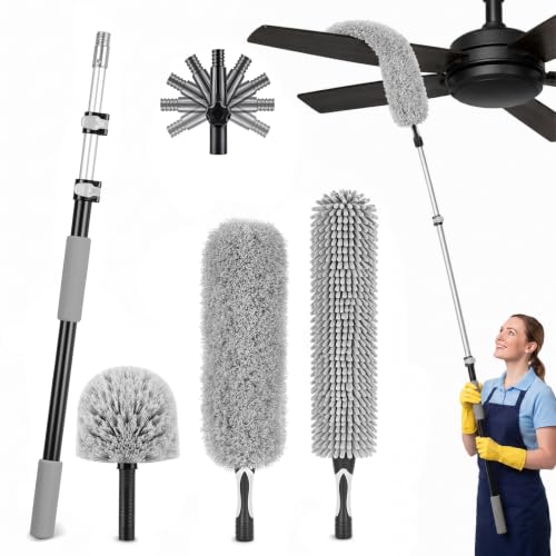 IDEATECH Cobweb Duster Kit with Gray Extension Pole - High Ceiling Fan & Wall Dusting