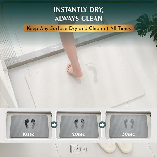 Batai Extra Large Beige Diatomaceous Earth Stone Bath Mat 31.5 x 19.7 Inches – Non-Slip, Dries Instantly