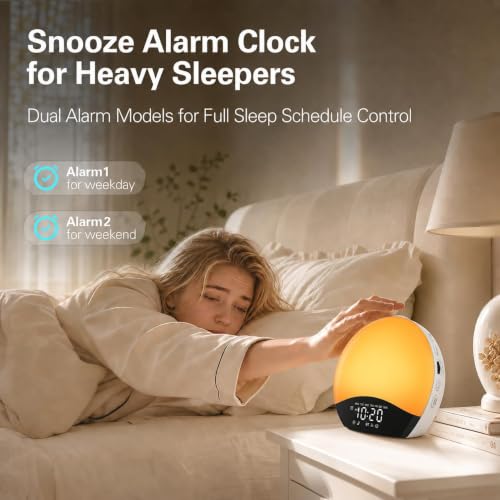 Sunrise Alarm Clock with White Noise & Bluetooth - Black & White, Dual Alarms & Nightlight