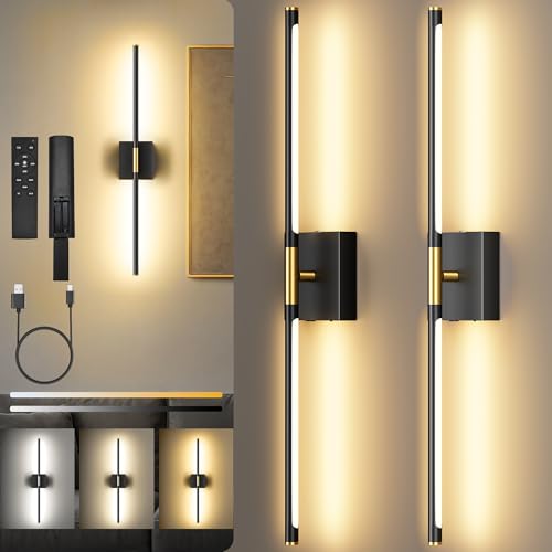 10000mAh Battery Operated Wall Sconces Set of 2 - Black Gold Variation