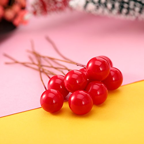 BBTO 100 Pcs Artificial Holly Berries (Dark Red, Red) on Wire Stems for Christmas Decor
