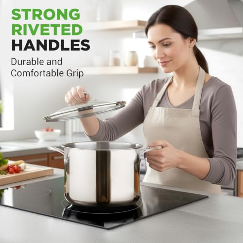 NutriChef 8-Quart Stainless Steel Stock Pot with See-Through Lid, Heavy Duty Induction Suitable