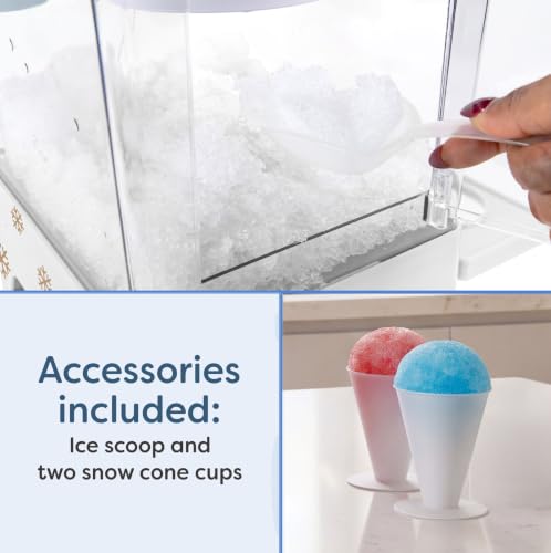 Nostalgia Snow Cone Shaved Ice Machine - White Retro Tabletop Slushie Maker with 2 Cups & Scoop