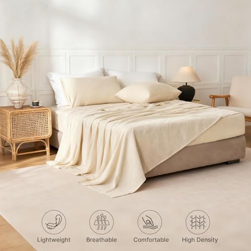 King Size Cotton Linen Bed Sheet Set with Deep Pockets - Natural Linen, 4 Piece