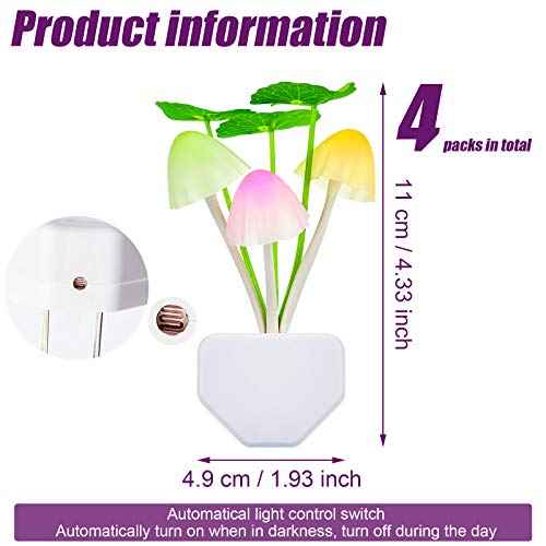 Mudder 4 Pcs Sensor Mushroom Night Lights LED Night Lights 7 Color Changing Plug-in Light Sensor Wall Lamp for Adults Bedroom, Bathroom, Christmas Party Gift(Lotus Leaf Style)