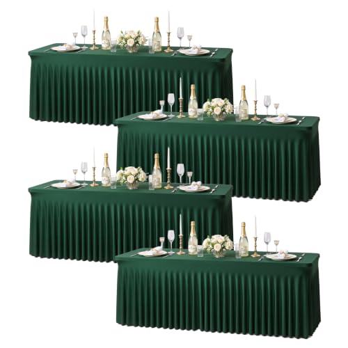 Gogoparti 4 Pack Hunter Green 6ft Rectangle Tablecloths, Elastic Fitted Warp-Free Spandex Table Covers