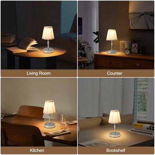 Mini Rechargeable Cordless LED Lamp 3 Color Dimmable Touch Light 9.8 Inch Chrome 2-Pack