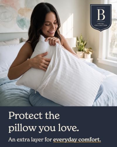 King Size Cotton Pillow Protectors Set of 4 - White, Micro-Zipper, Breathable