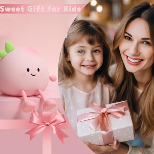 AVEKI Cute Peach Soft Silicone Kids Night Light with 3-Level Dimmable, Rechargeable Touch Control, 30 Minutes Timer, Warm Light