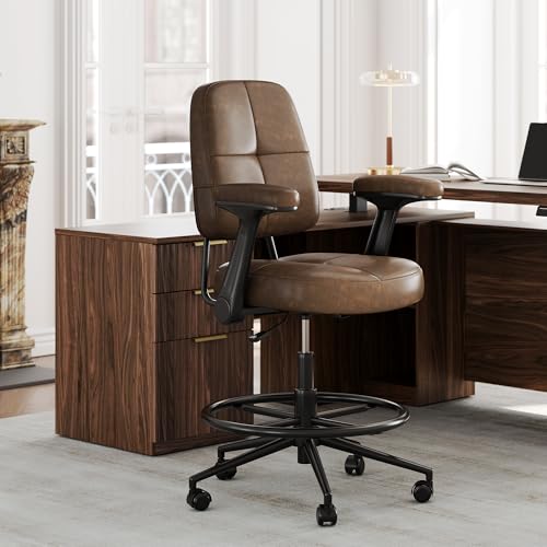 Perledesign Drafting Executive Tall Office Chair - Vintage Brown, Normal Thick