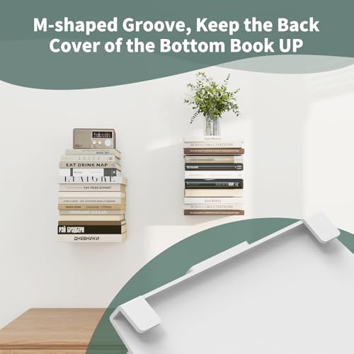 Mefirt Floating Bookshelves for Wall，8 Tier White Invisible Bookshelf