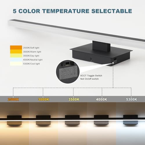 Dimmable 39.37 Inch Bathroom Vanity Light Bar with 5 CCT Colors - Black - Over Mirror Modern LED Fixture