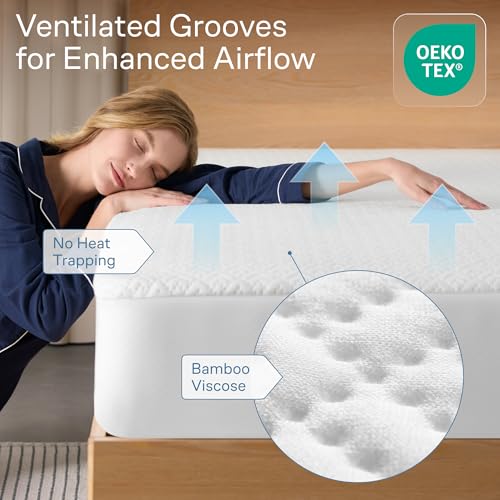 Waterproof King Mattress Protector White - 360 Spill & Stain Protection, Bamboo Viscose, Noiseless & Cooling