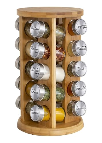 Orii 20 Jar Bamboo Spice Rack with Spices & Free Refill Program