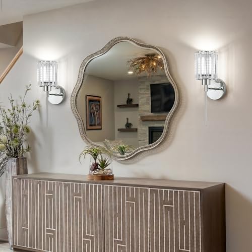 2-Pack Chrome Wireless Crystal Wall Sconces with Dimmable Bulbs, Remote & 12 Colors