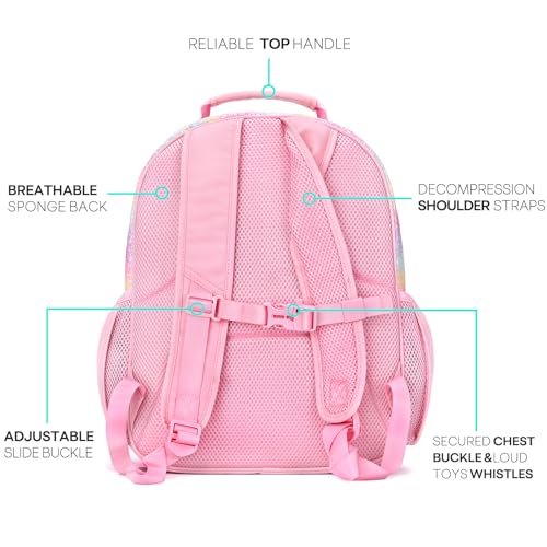 Mibasies Glitter Rainbow Kids Backpack for Elementary Girls 15" - Large Capacity, Water-Resistant, Insulated Front Pocket