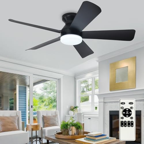 Depuley 42-Inch Black Ceiling Fan with Light & Remote Control - Indoor Outdoor, Dimmable, Reversible Blades, 6 Speeds, Timer