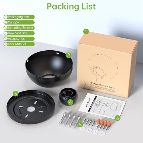 Haipeel Universal Ceiling Fan Sloped Ceiling Adapter Kit - Matte Black, 3 Inch
