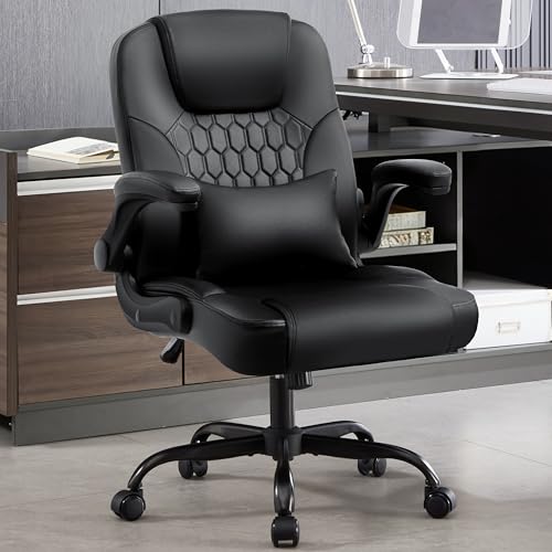 Nexthro Black Leather Office Chair with Lumbar Support and Swivel - Short People Friendly