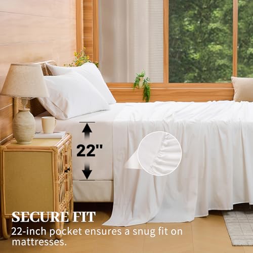Bedlifes 1000TC Egyptian Cotton King Sheets Set with 22" Deep Pocket, White, 4-Piece