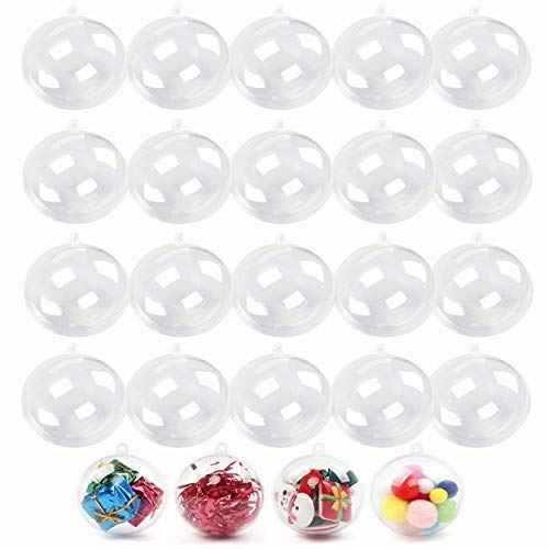 20 Pack Clear Plastic Fillable Ornament Ball,Sweetfamily DIY Christmas Decorations Tree Balls Baubles Craft Transparent Ball Gifts for Christmas,Wedding,Party,New Years Present,Home Decor,50mm