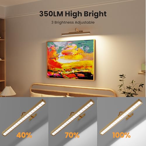 Wireless Battery Operated Picture Light 16in for Wall Art Gallery Paintings - Antique Gold, 2 Pack