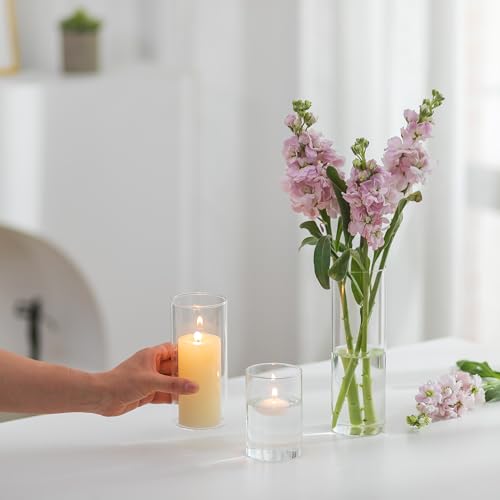 Hewory Set of 24 Clear Glass Cylinder Vases 2.6”, 3.9”, 5.9” for Centerpieces