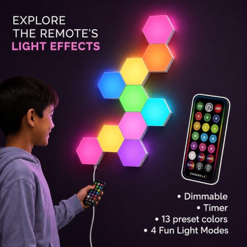 Emberela HEXlights Sensory Lights 10-Pack - Interactive Touch Hexagon LED Lamps for Kids & Therapy