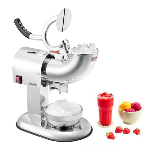 440LBS/HR Electric Ice Crusher Machine with 4 Blades, Stainless Steel Snow Cone Maker, 350W - Silver