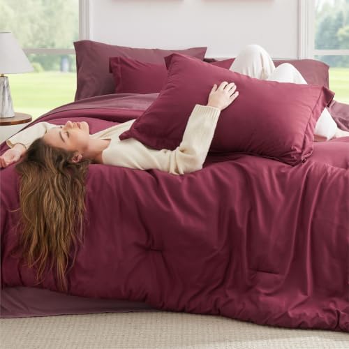Queen Burgundy Comforter Set 7 Pieces with Contrasting Design - Variation 12