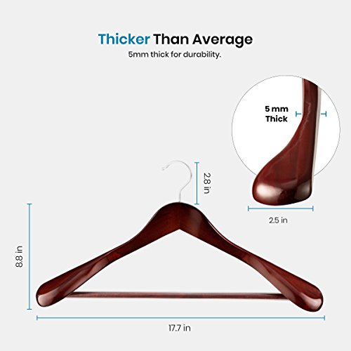 Cherry Wood Wide Shoulder Hangers - Heavy-Duty Suit & Coat Hangers, 6 Pack