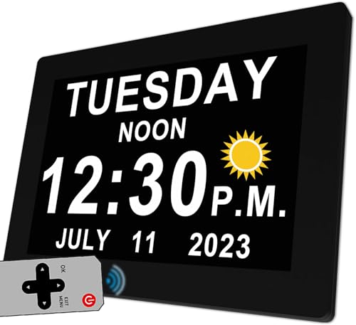 MASSII 27 Alarms Digital Talking Clock with Time Date Announcement, Auto DST, 20 Custom Reminders, 10-Level Dimmer, Sleep Trainer, Large Day Calendar Clock for Elderly Dementia Alzheimers -with Remote