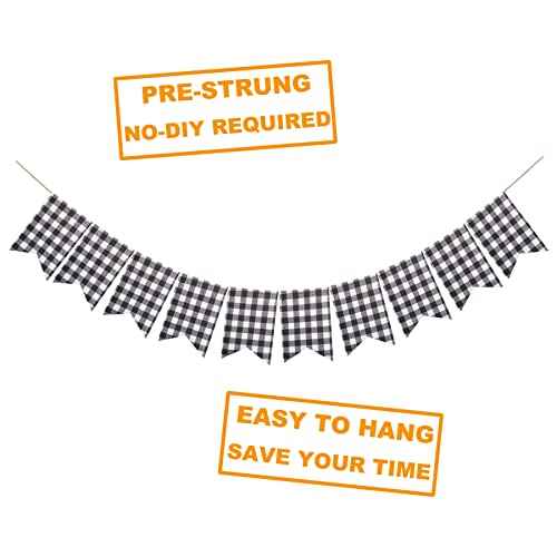 Buffalo Check Plaid Banner for Christmas Mantel Fireplace Decorations ? Black and White Gingham Bunting Garland Baby Shower Birthday Party Supplies