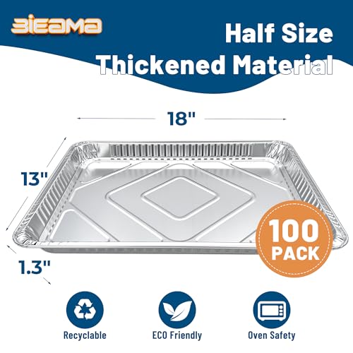 18x13 Inch Aluminum Foil Pans - 100 Pack Half Size Disposable Bakeware
