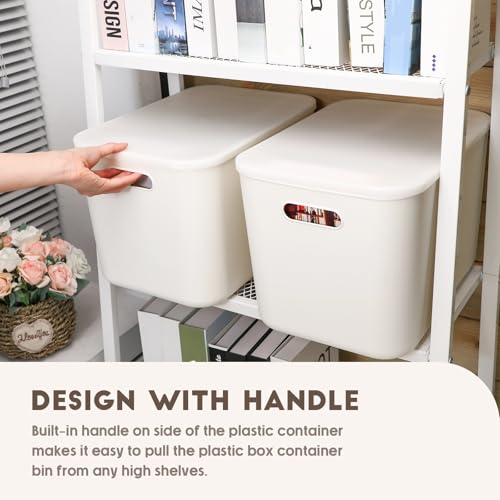 Tuanse 8 Pack White Plastic Storage Bins with Lids 14 x 10.5 x 9.6 in